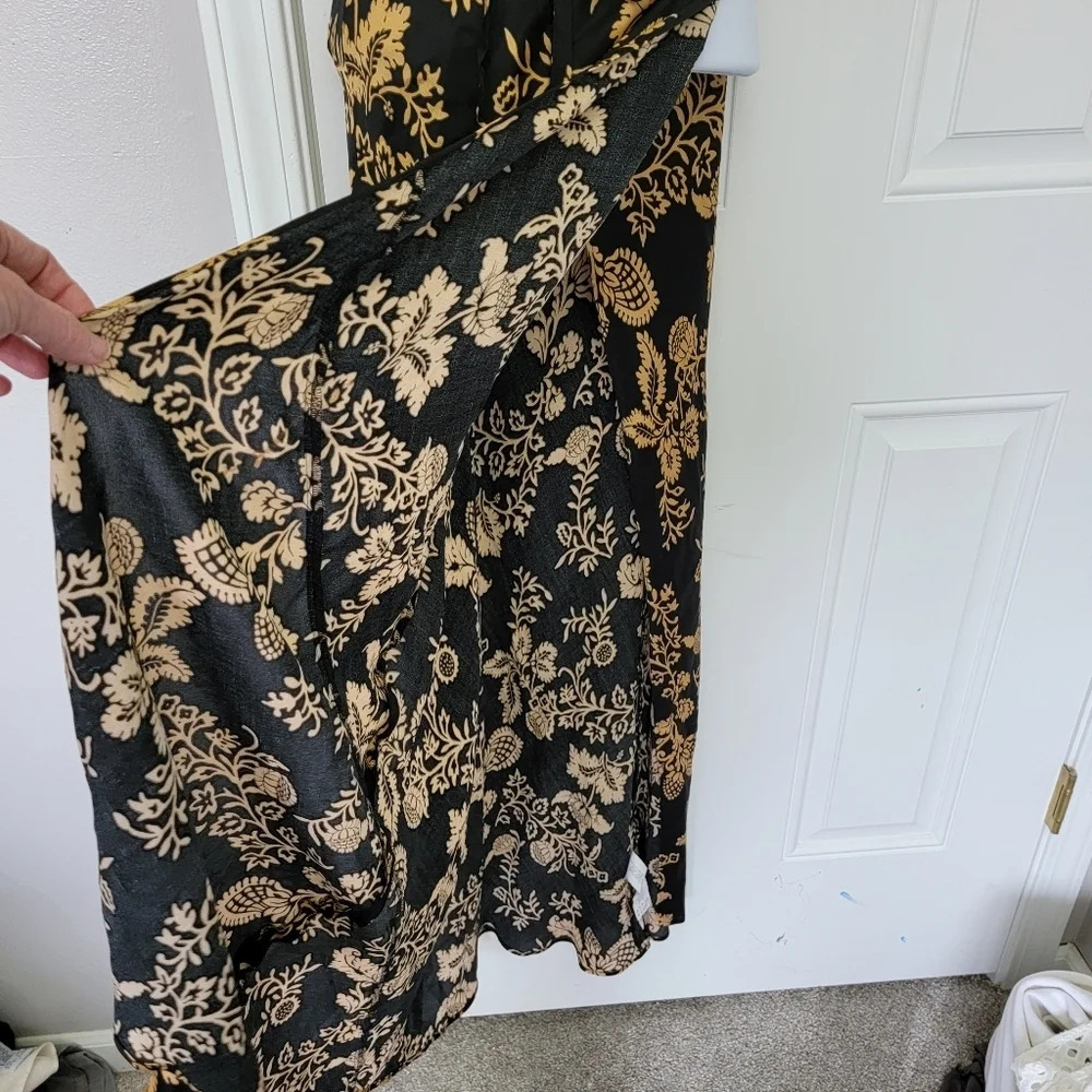 ZARA Black Gold Wrap Maxi Dress Spaghetti Strap Floral Cocktail Party Size XS - Picture 7 of 14